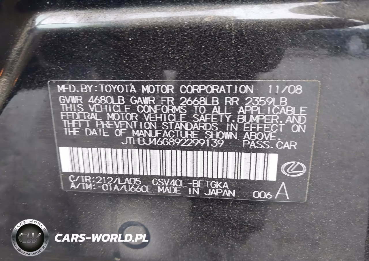2009 Lexus Es 350 VIN:JTHBJ46G892299139 - 9