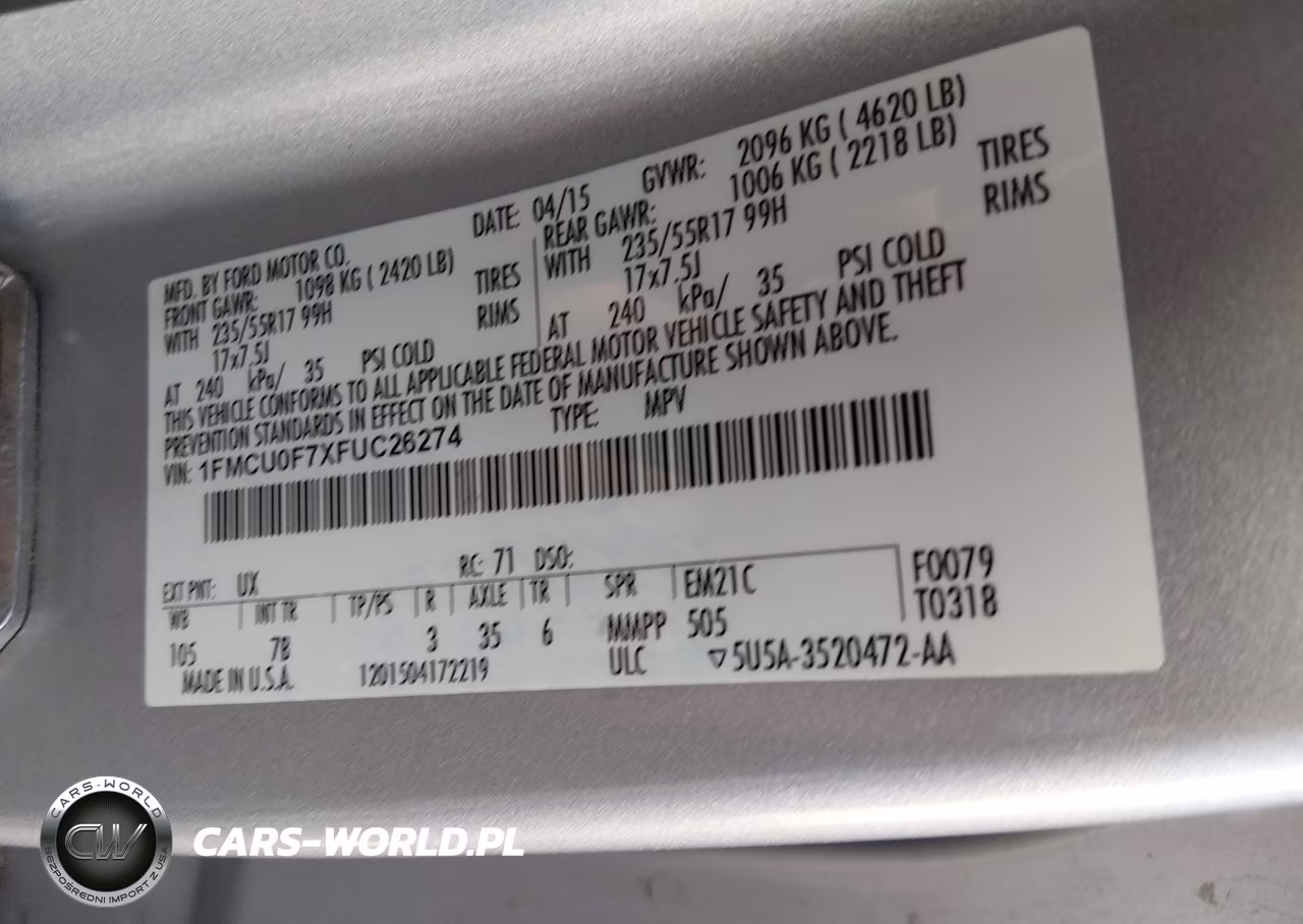 2015 Ford Escape S VIN:1FMCU0F7XFUC26274 - 9