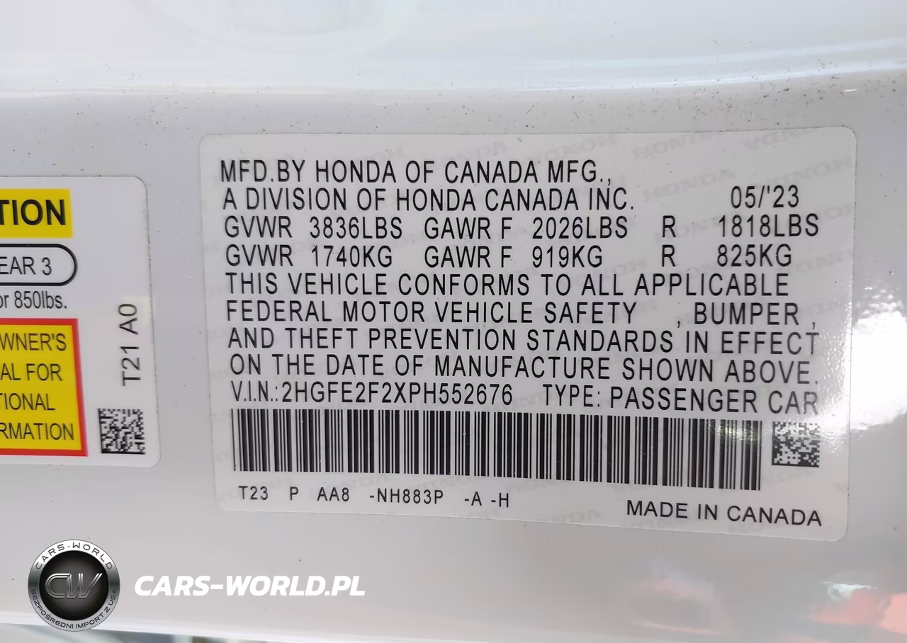 2023 Honda Civic Lx VIN:2HGFE2F2XPH552676 - 9