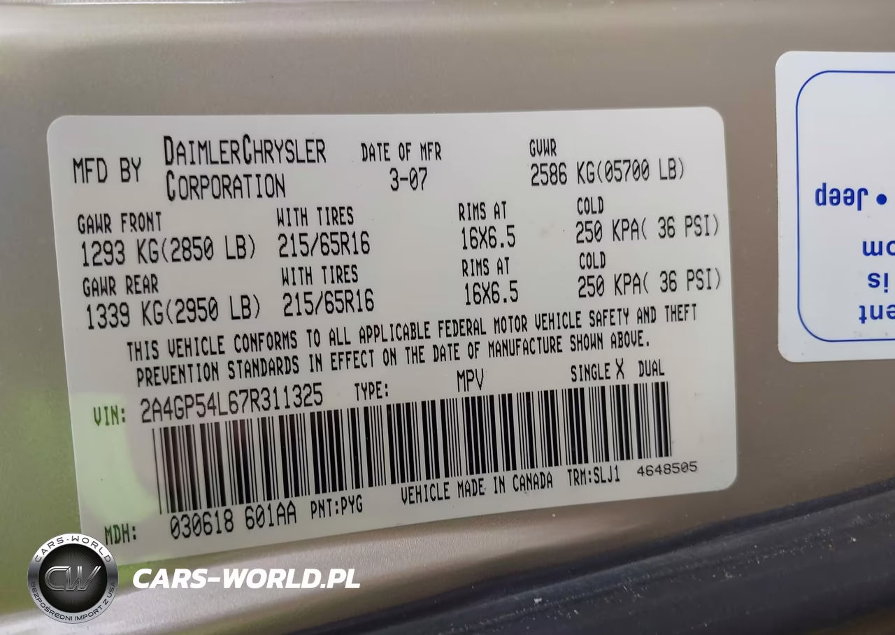 2007 Chrysler Town & Country Touring VIN:2A4GP54L67R311325 - 9
