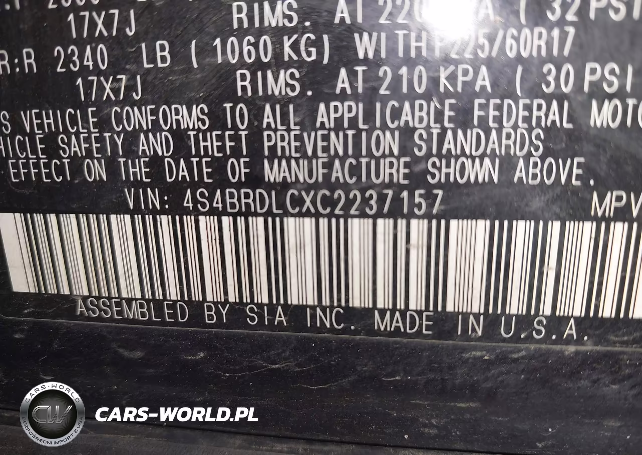2012 Subaru Outback 3.6R Limited VIN:4S4BRDLCXC2237157 - 9