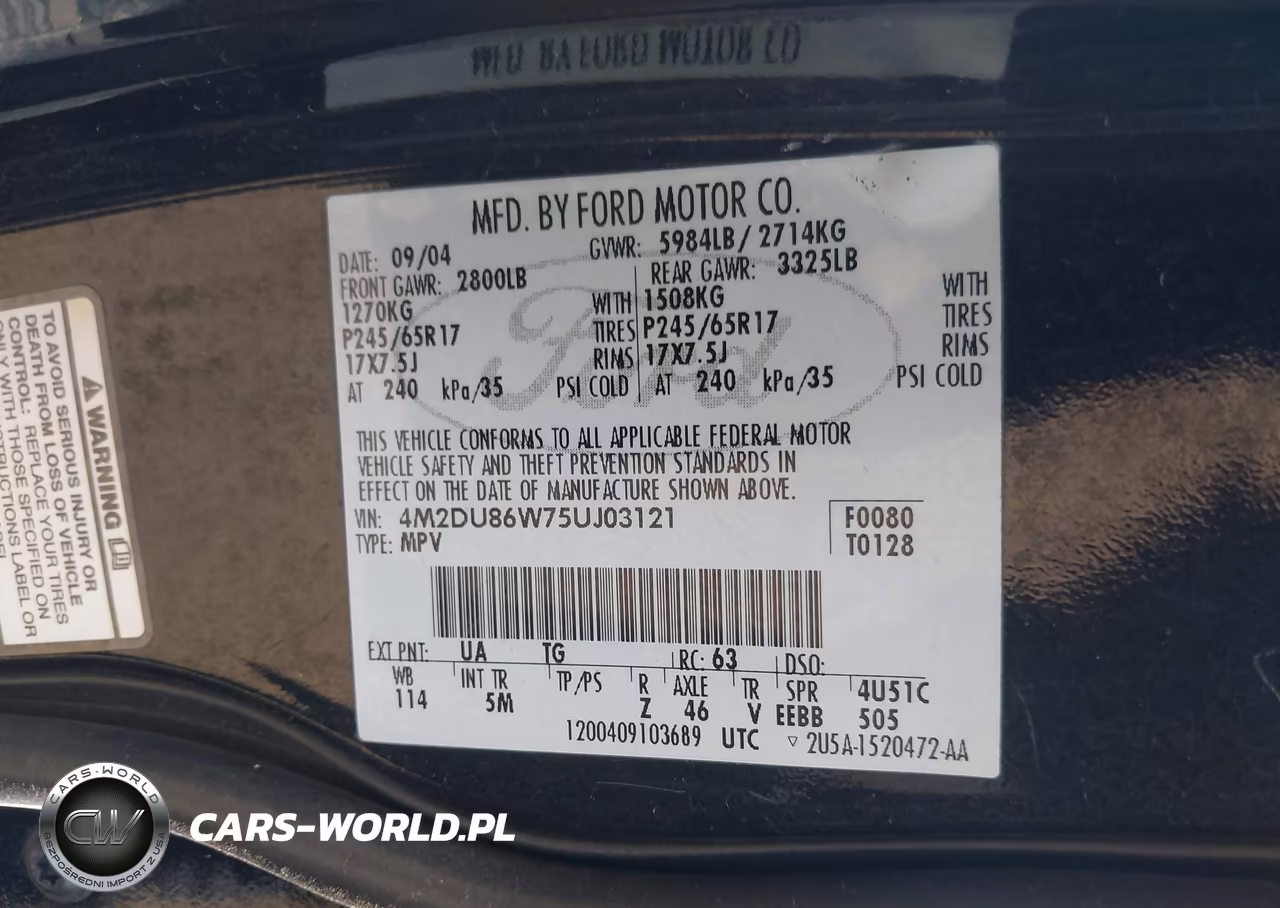 2005 Mercury Mountaineer VIN:4M2DU86W75UJ03121 - 9