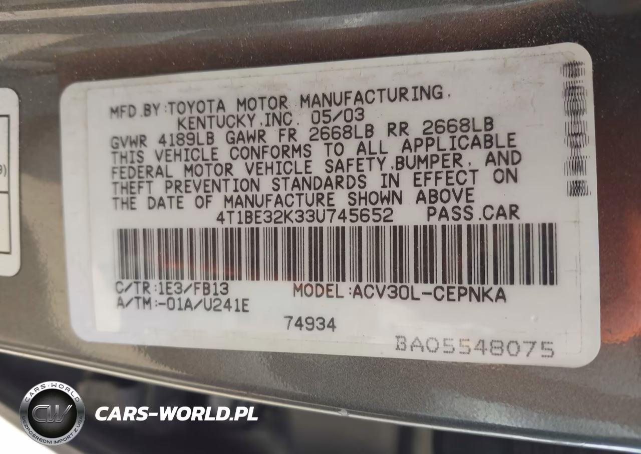 2003 Toyota Camry Le VIN:4T1BE32K33U745652 - 9