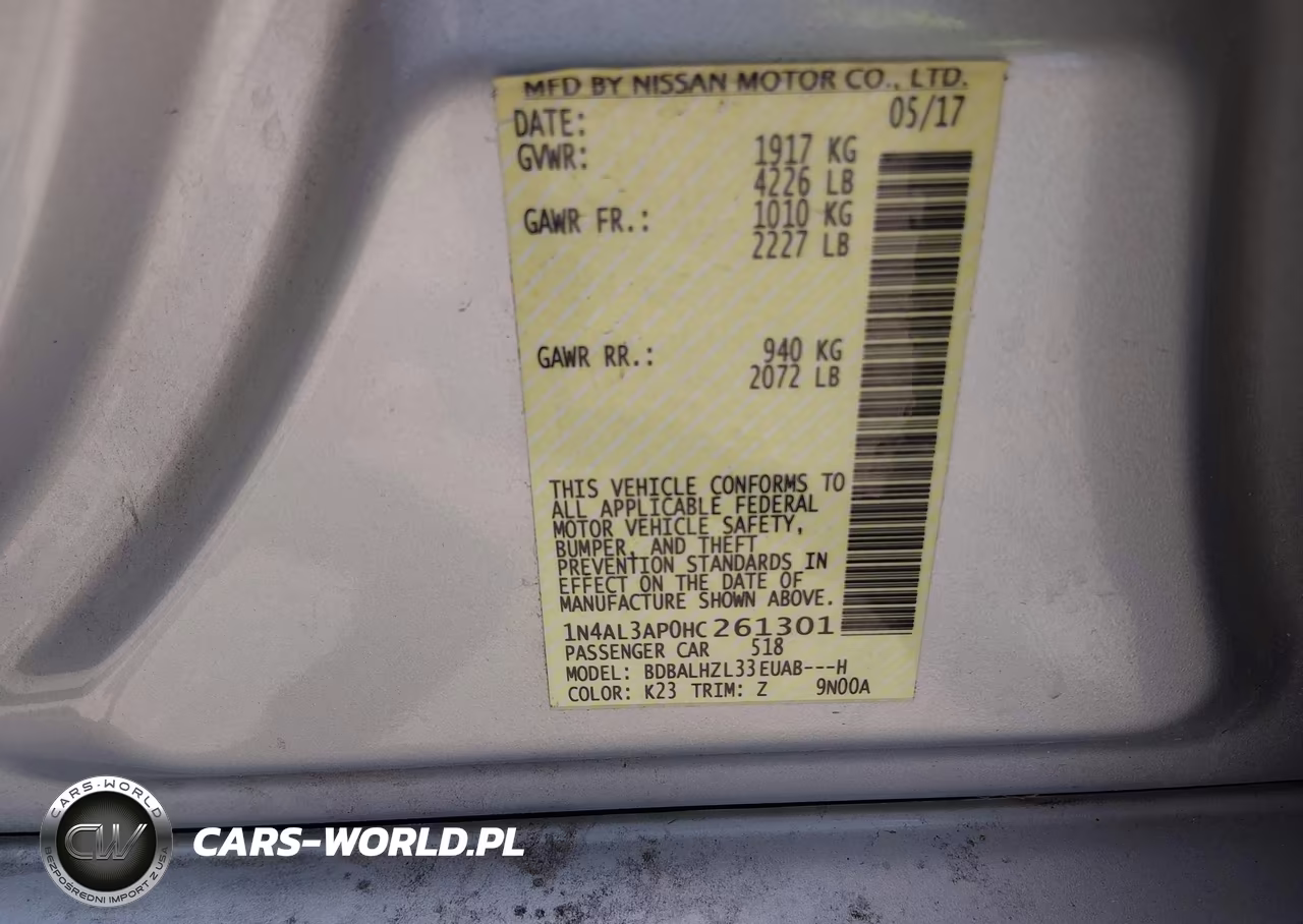 2017 Nissan Altima 2.5 Sr VIN:1N4AL3AP0HC261301 - 9