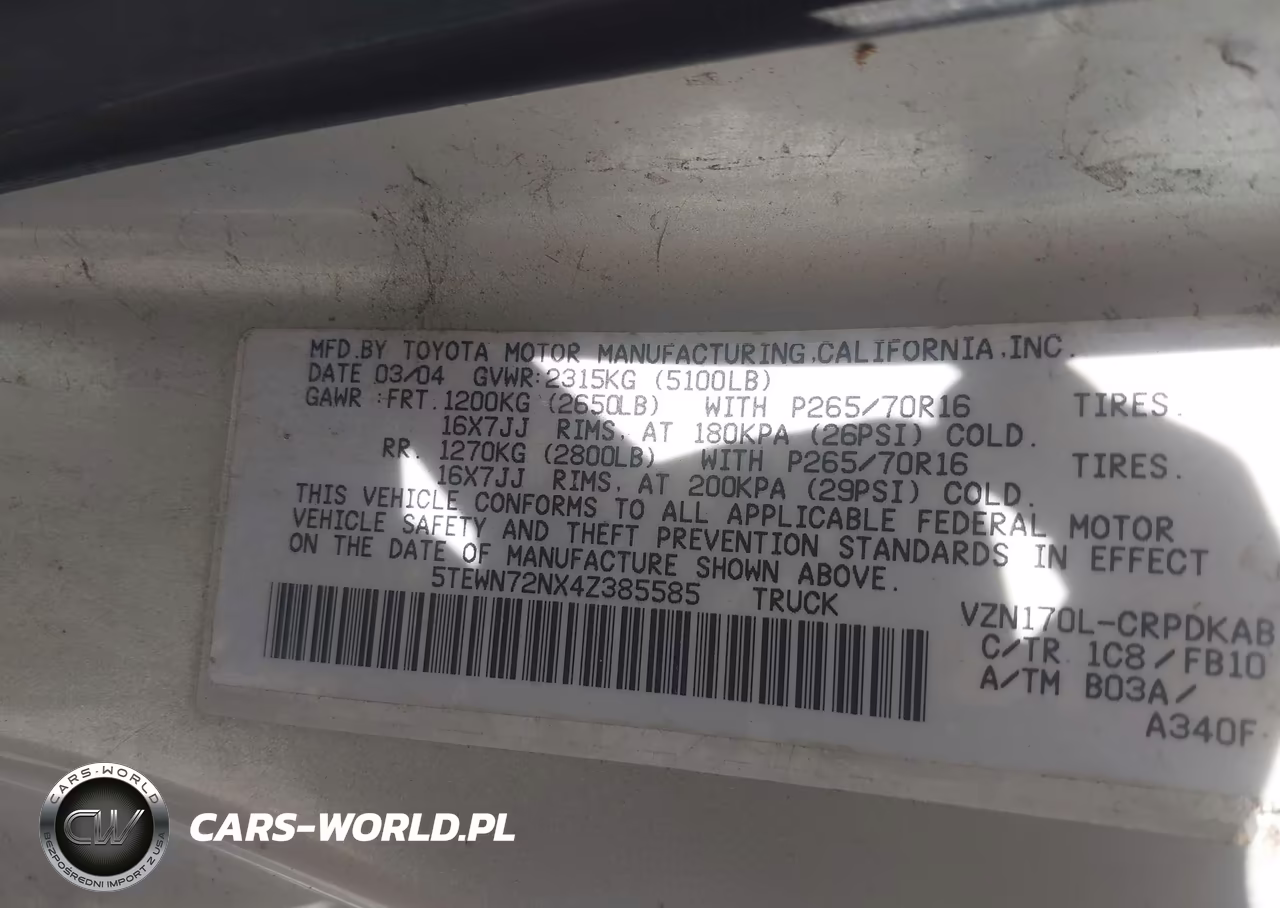 2004 Toyota Tacoma Base V6 VIN:5TEWN72NX4Z385585 - 9