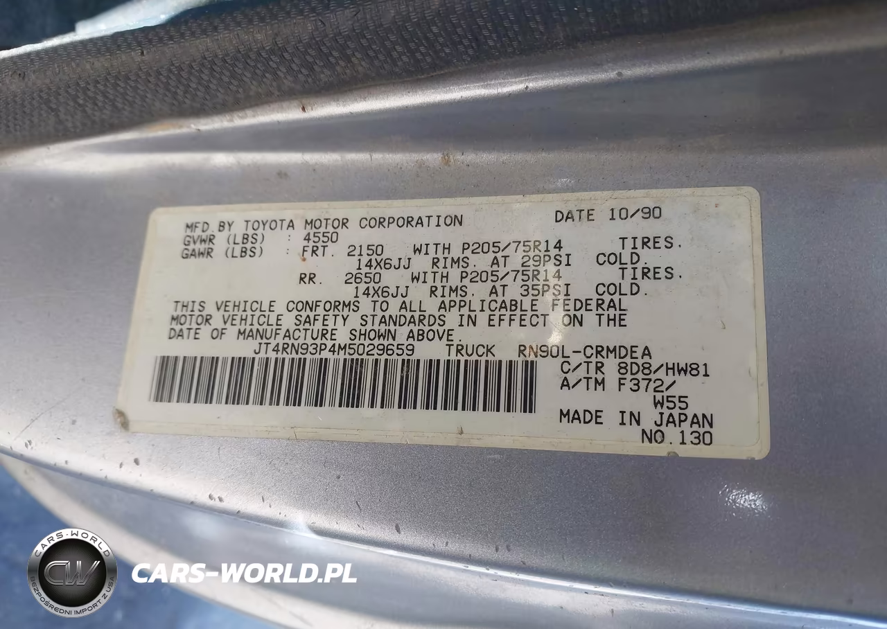 1991 Toyota Pickup 1-2 Ton Ex Lng Whlbse Dlx VIN:JT4RN93P4M5029659 - 9
