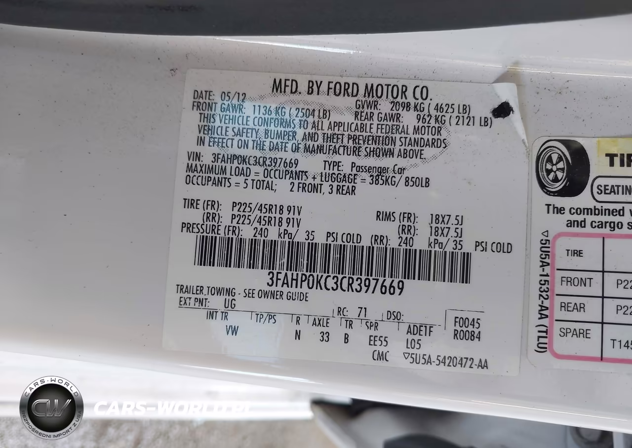 2012 Ford Fusion Sport VIN:3FAHP0KC3CR397669 - 9