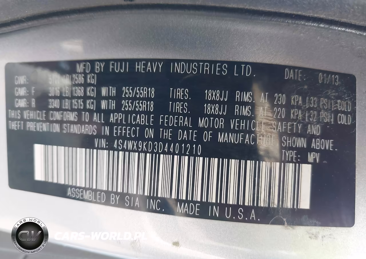 2013 Subaru Tribeca 3.6R Limited VIN:4S4WX9KD3D4401210 - 9