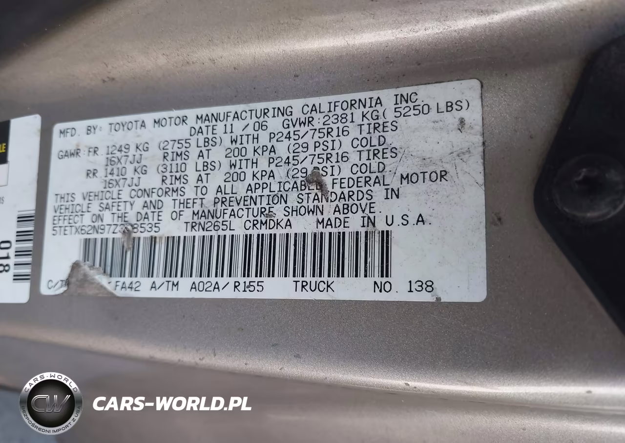 2007 Toyota Tacoma Prerunner VIN:5TETX62N97Z358535 - 9