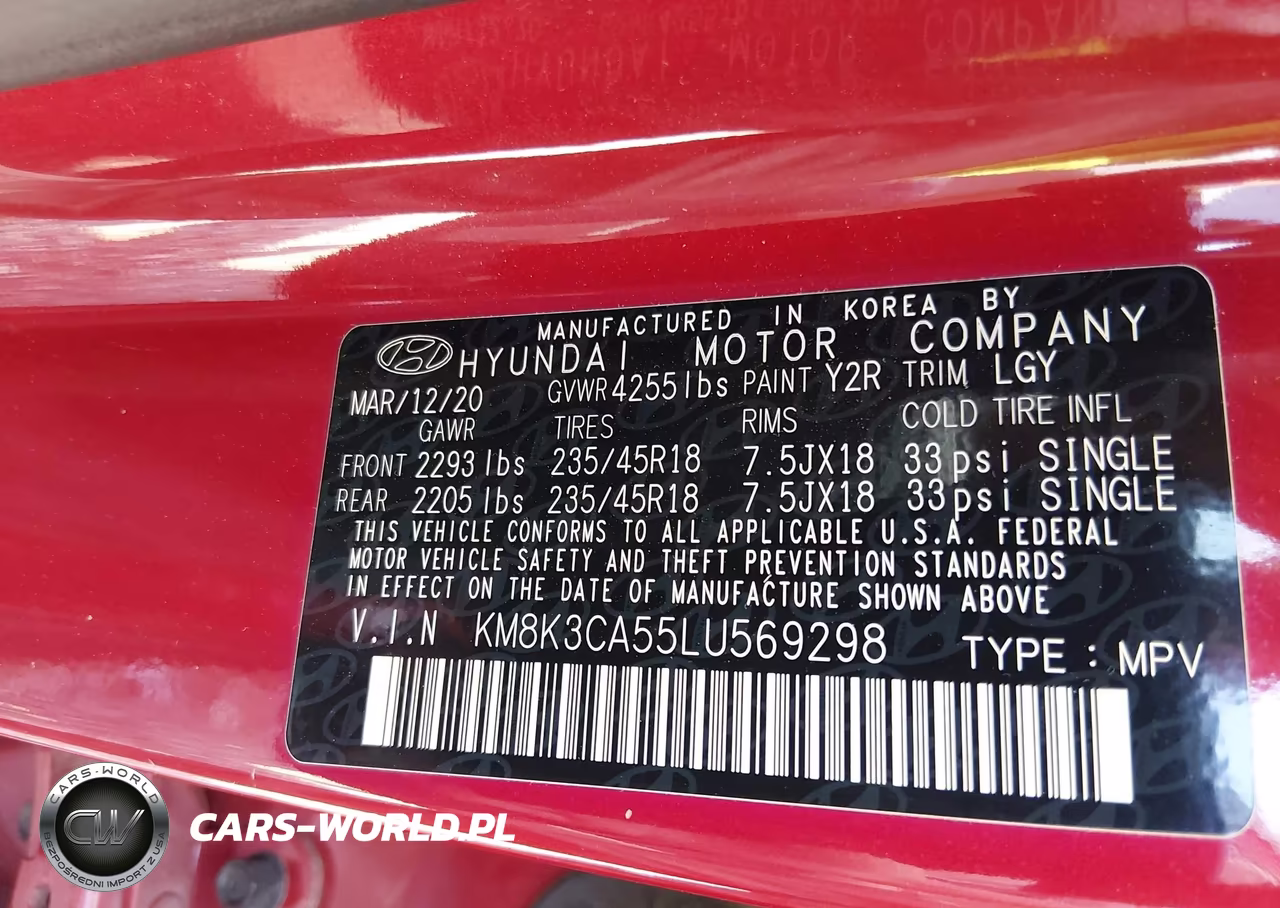 2020 Hyundai Kona Limited VIN:KM8K3CA55LU569298 - 9