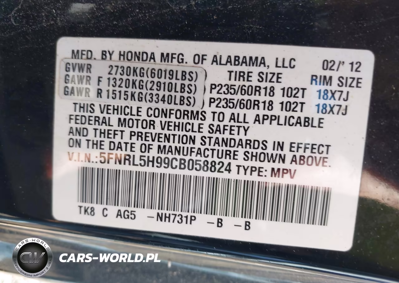 2012 Honda Odyssey Touring-Touring Elite VIN:5FNRL5H99CB058824 - 9