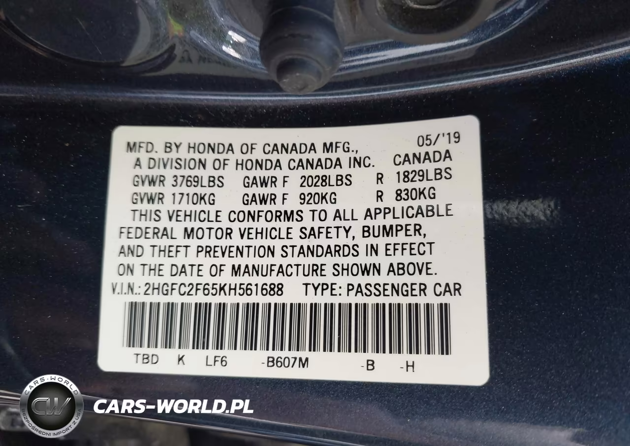 2019 Honda Civic Lx VIN:2HGFC2F65KH561688 - 9