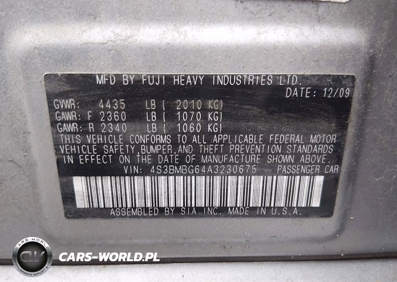 2010 Subaru Legacy 2.5I Premium VIN:4S3BMBG64A3230675 - 9