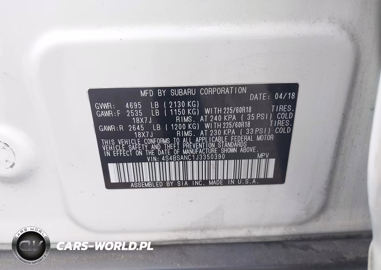 2018 Subaru Outback 2.5I Limited VIN:4S4BSANC1J3350390 - 9