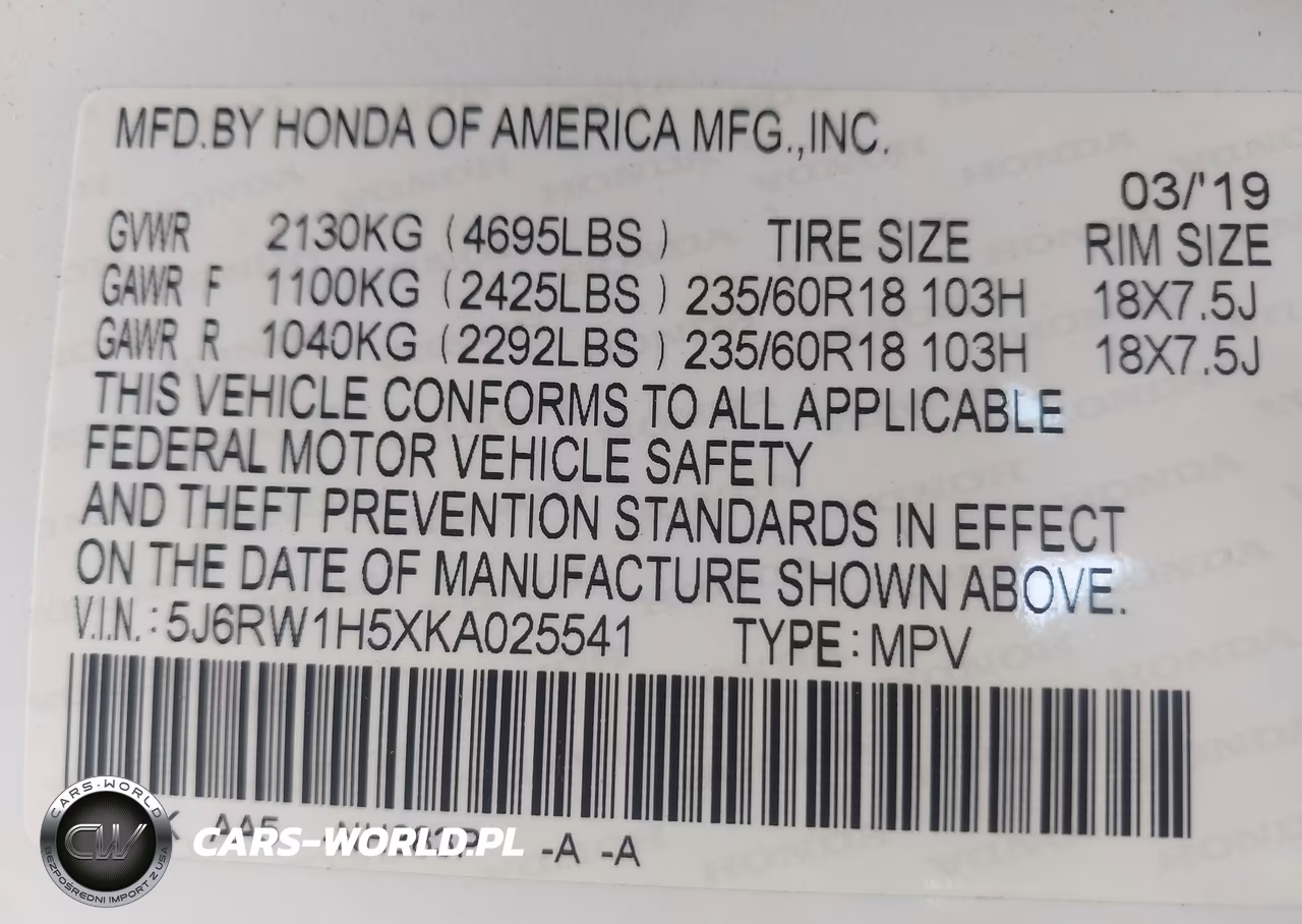 2019 Honda Cr-V Ex VIN:5J6RW1H5XKA025541 - 9