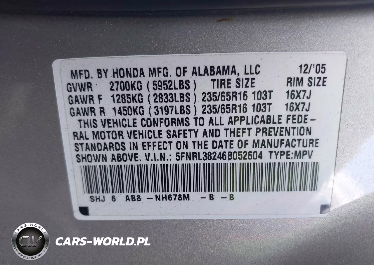 2006 Honda Odyssey Lx VIN:5FNRL38246B052604 - 9