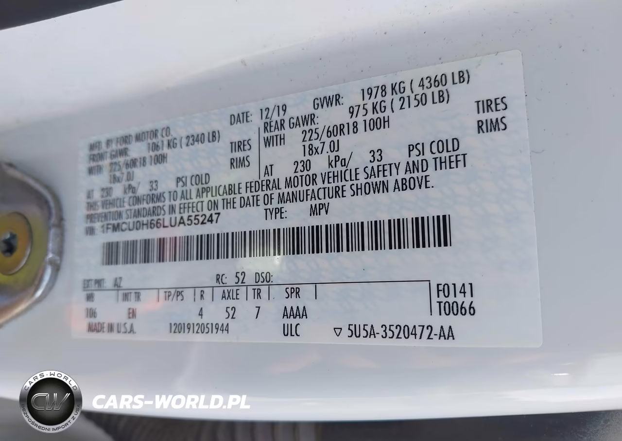 2020 Ford Escape Sel VIN:1FMCU0H66LUA55247 - 9