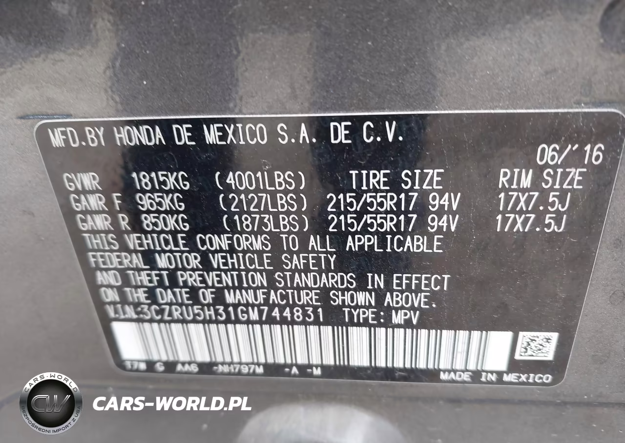 2016 Honda Hr-V Lx VIN:3CZRU5H31GM744831 - 9