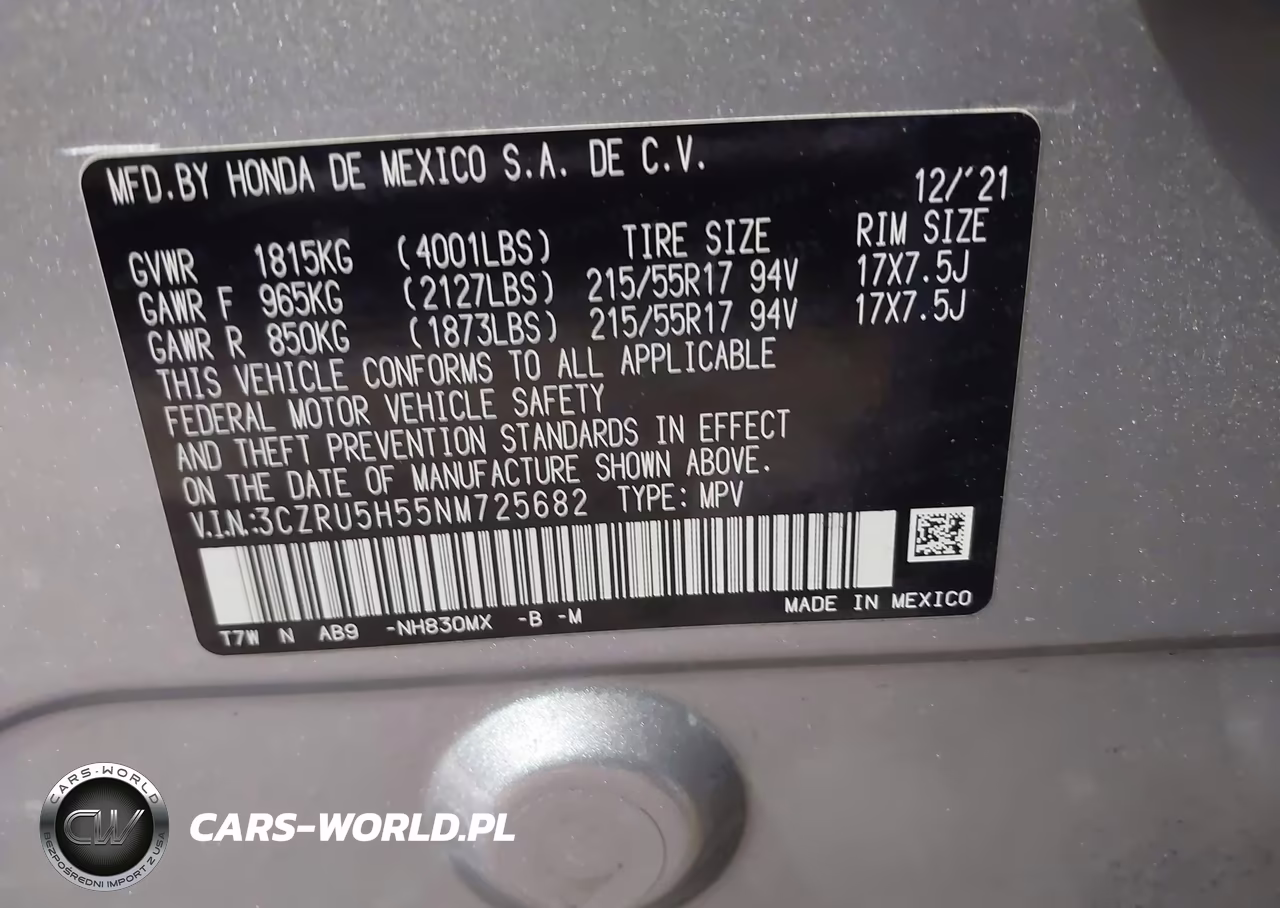 2022 Honda Hr-V 2Wd Ex VIN:3CZRU5H55NM725682 - 9