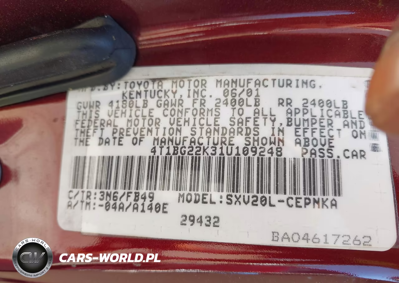 2001 Toyota Camry Le VIN:4T1BG22K31U109248 - 9