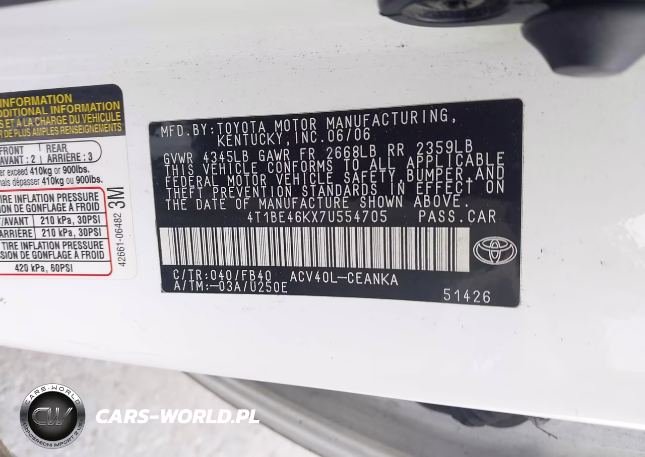 2007 Toyota Camry Le VIN:4T1BE46KX7U554705 - 9