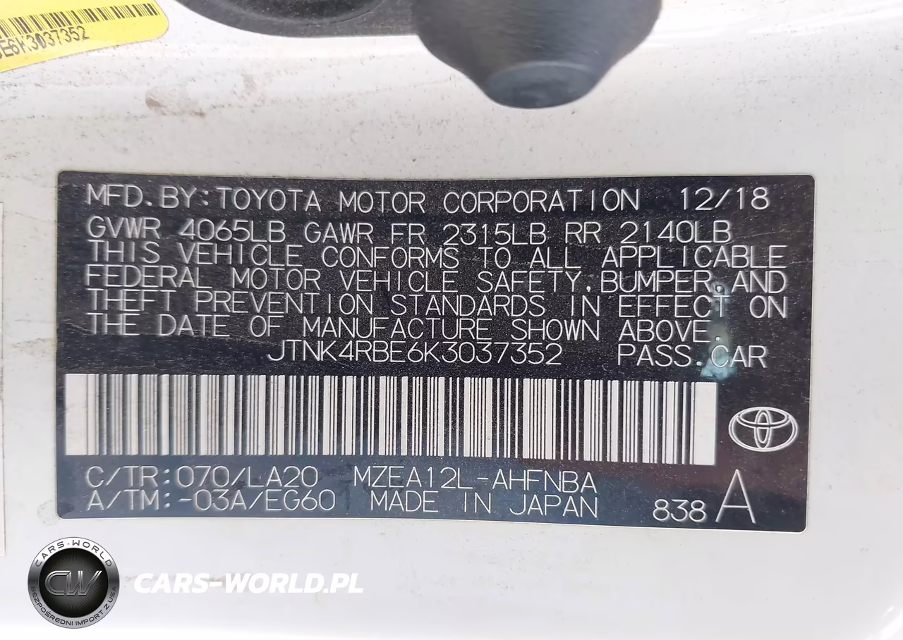 2019 Toyota Corolla Xse VIN:JTNK4RBE6K3037352 - 9