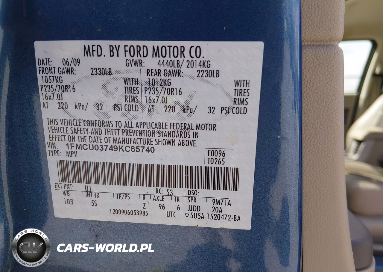 2009 Ford Escape Xlt VIN:1FMCU03749KC65740 - 9
