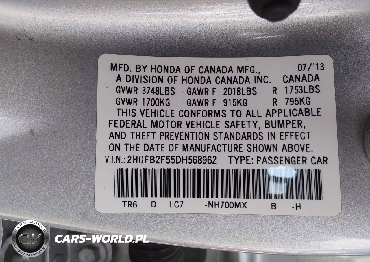 2013 Honda Civic Lx VIN:2HGFB2F55DH568962 - 9