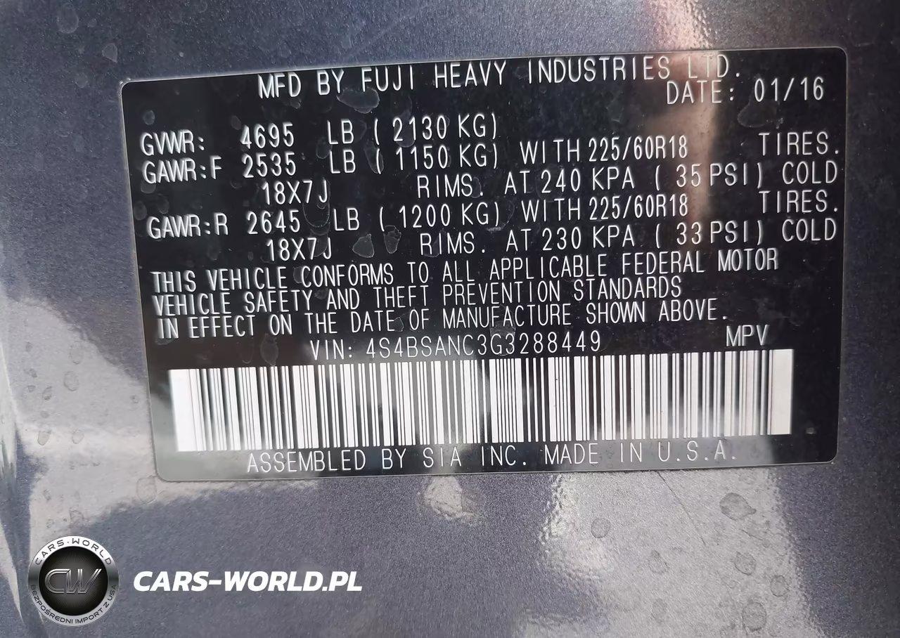 2016 Subaru Outback 2.5I Limited VIN:4S4BSANC3G3288449 - 9