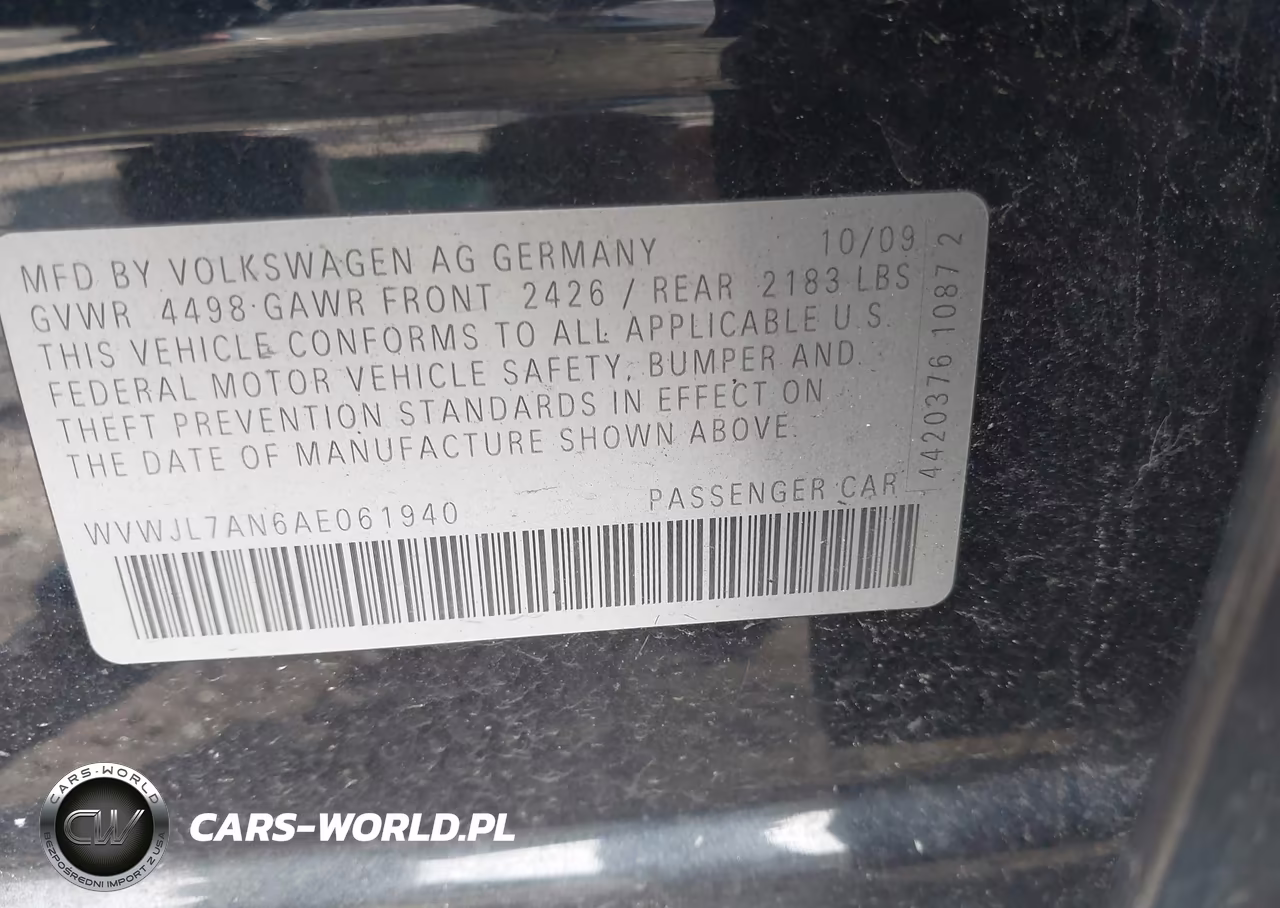 2010 Volkswagen Passat Komfort VIN:WVWJL7AN6AE061940 - 9