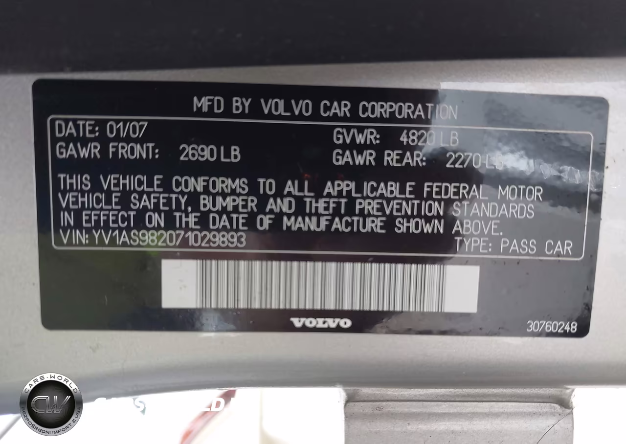 2007 Volvo S80 3.2 VIN:YV1AS982071029893 - 9