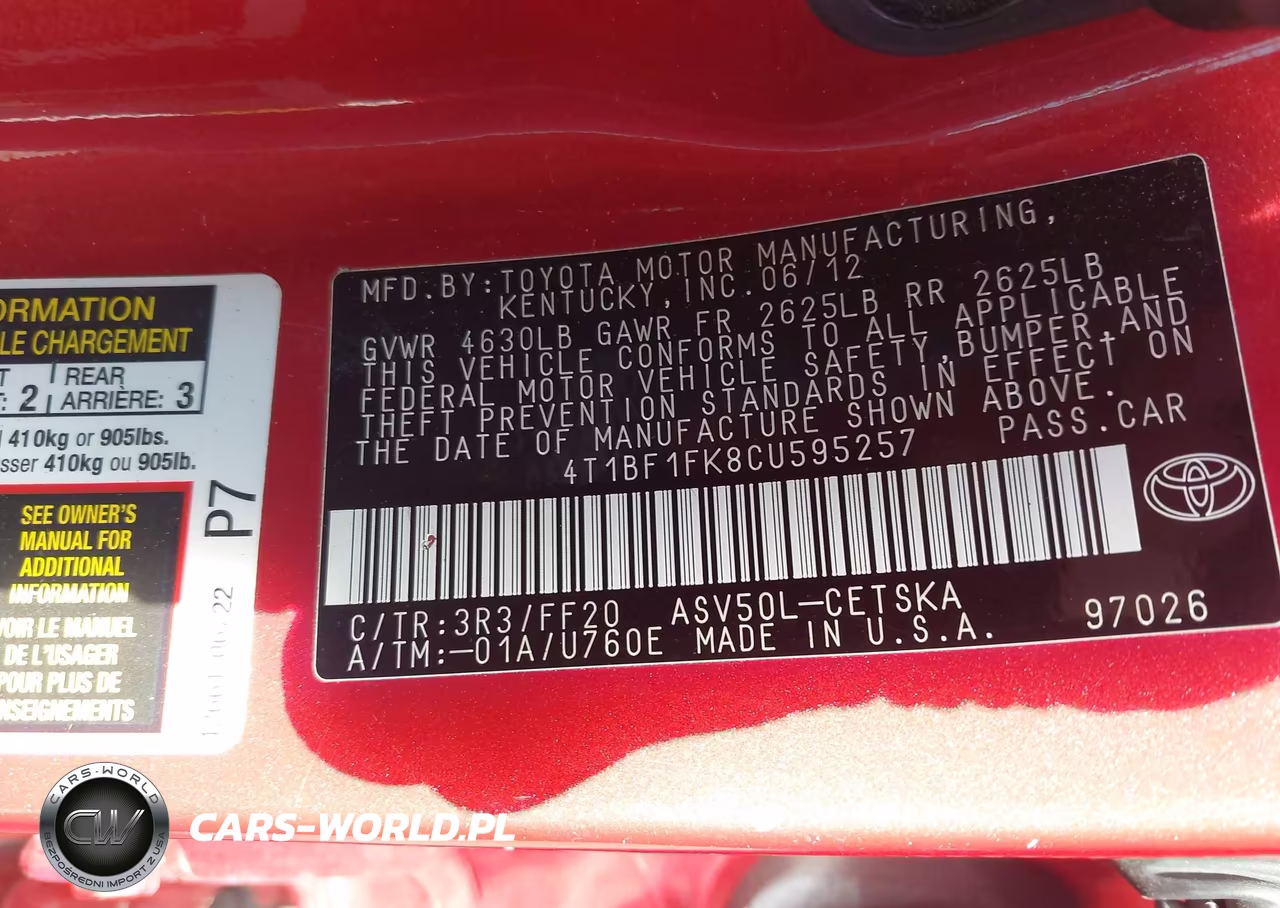 2012 Toyota Camry Se VIN:4T1BF1FK8CU595257 - 9