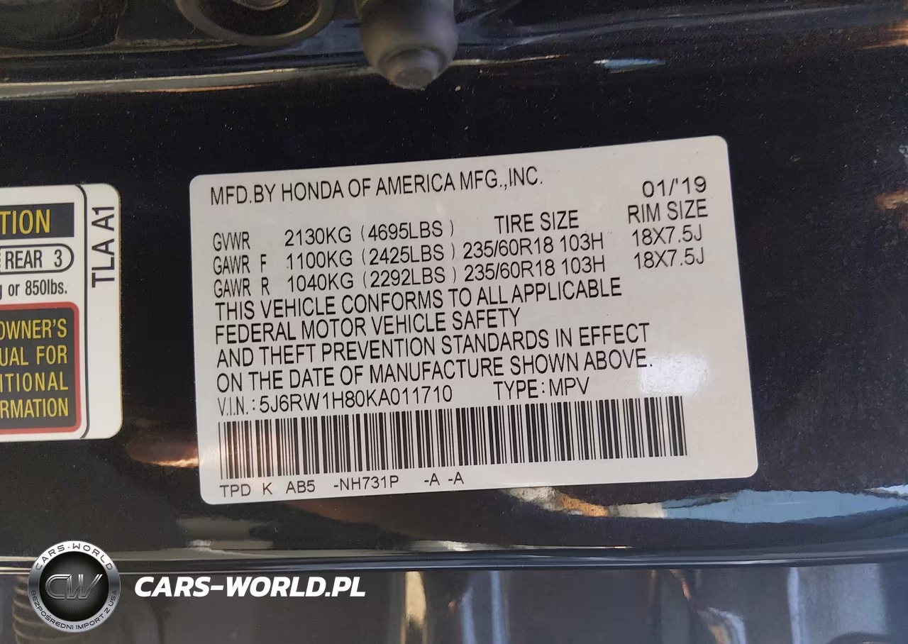 2019 Honda Cr-V Ex-L VIN:5J6RW1H80KA011710 - 9