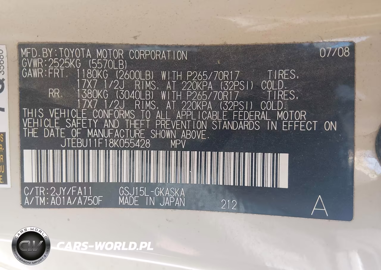 2008 Toyota Fj Cruiser VIN:JTEBU11F18K055428 - 9
