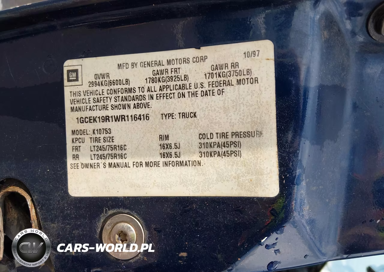 1998 Chevrolet C-K 1500 Fleetside VIN:1GCEK19R1WR116416 - 9