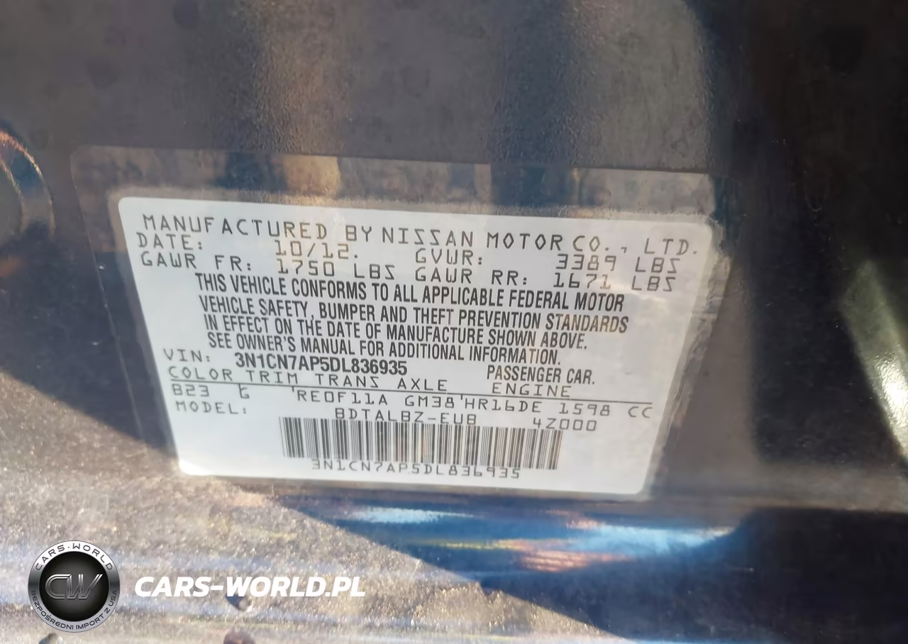 2013 Nissan Versa 1.6 Sv VIN:3N1CN7AP5DL836935 - 9