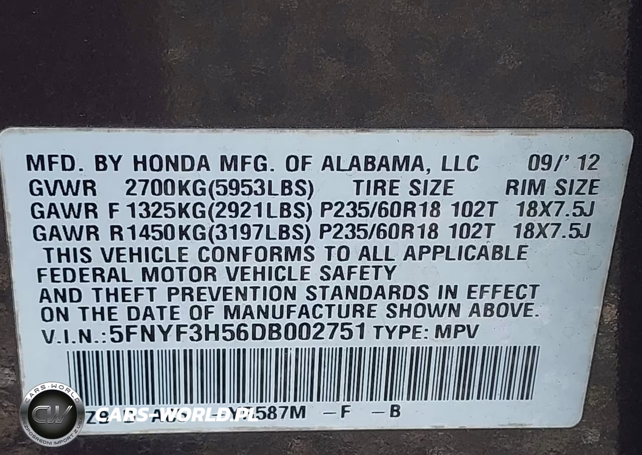 2013 Honda Pilot Ex-L VIN:5FNYF3H56DB002751 - 9