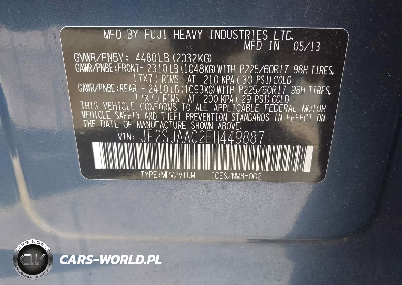 2014 Subaru Forester 2.5I VIN:JF2SJAAC2EH449887 - 9