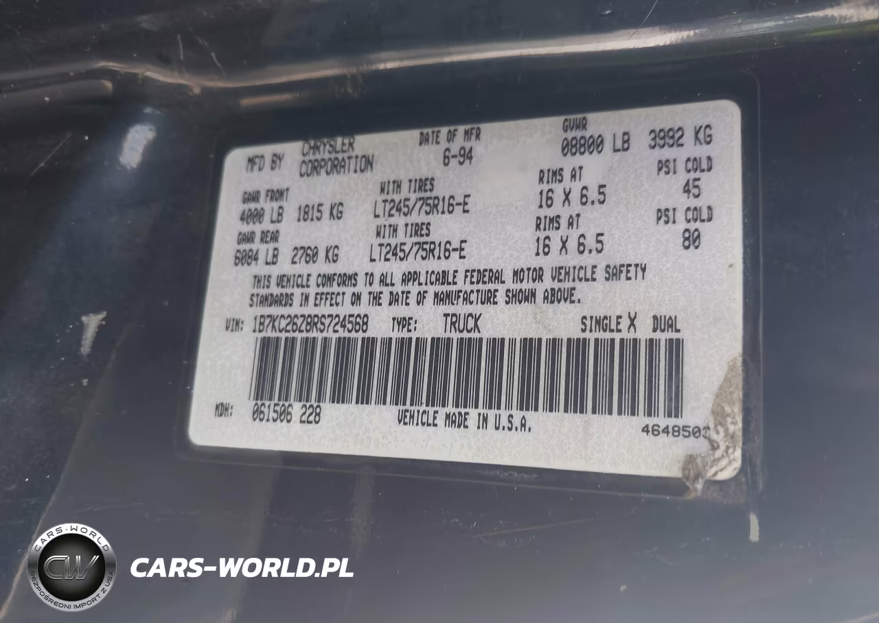 1994 Dodge Ram 2500 VIN:1B7KC26Z8RS724568 - 9