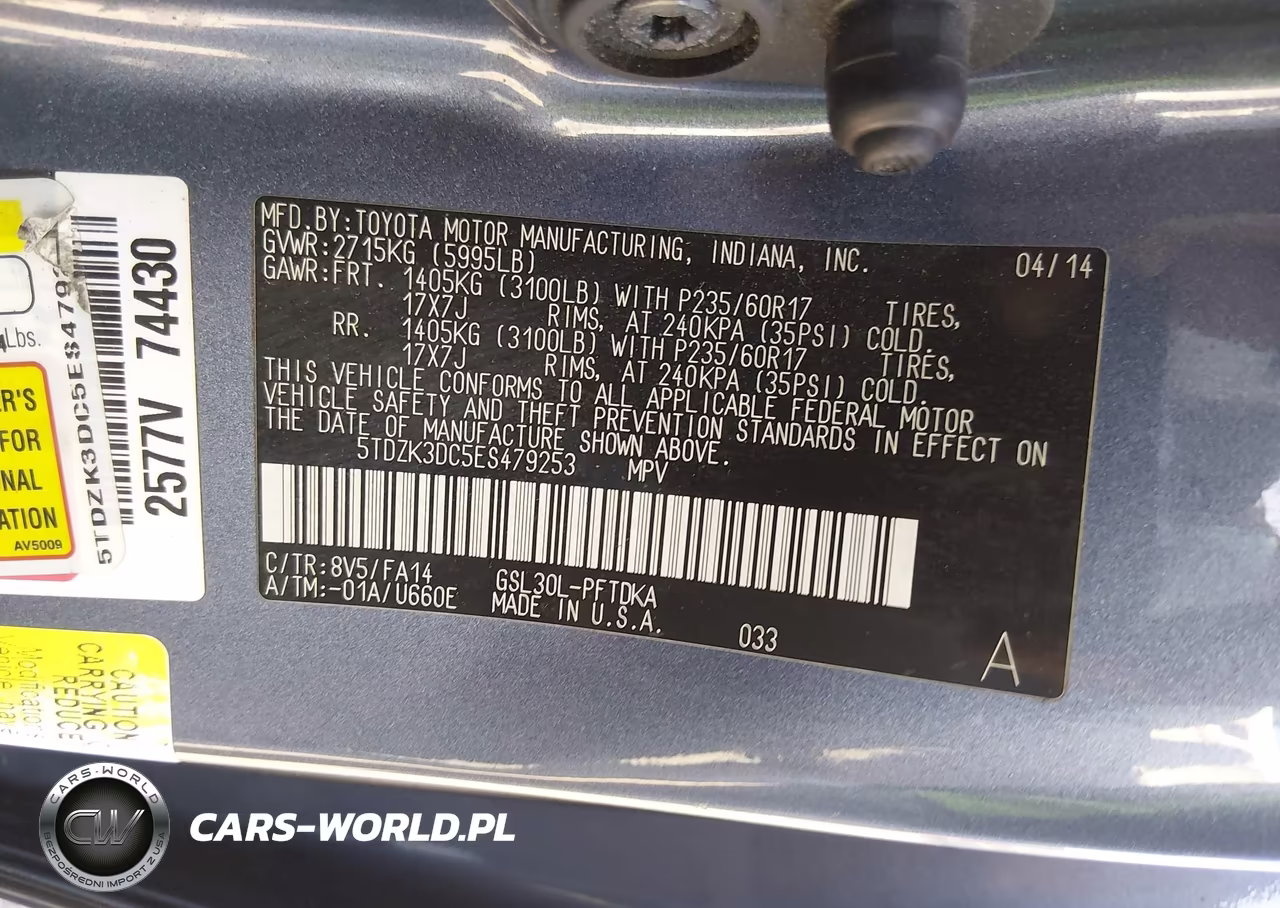 2014 Toyota Sienna L V6 7 Passenger VIN:5TDZK3DC5ES479253 - 9