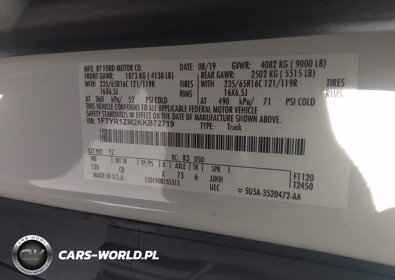2019 Ford Transit-250 VIN:1FTYR1ZM2KKB72719 - 9