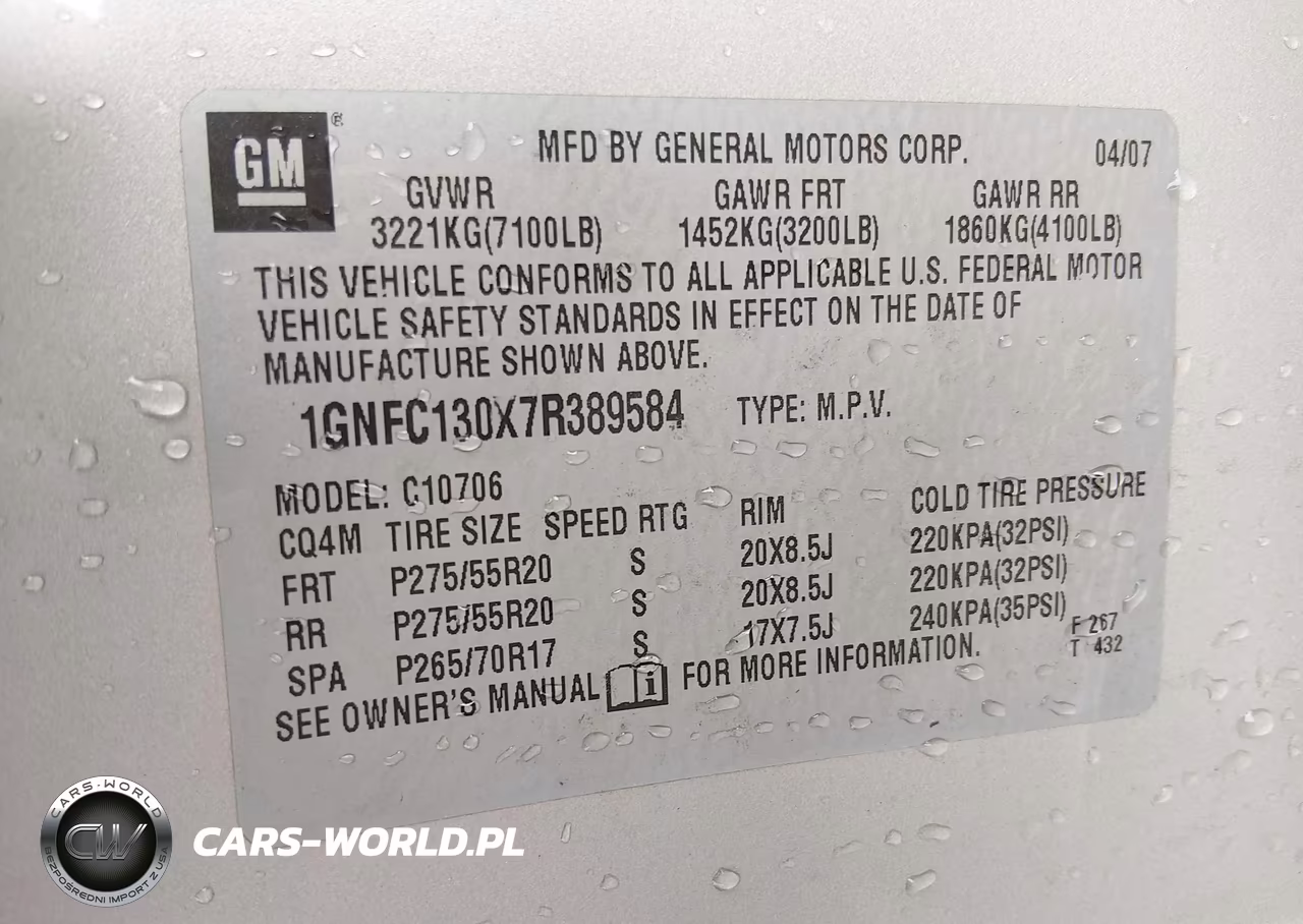 2007 Chevrolet Tahoe Ltz VIN:1GNFC130X7R389584 - 9
