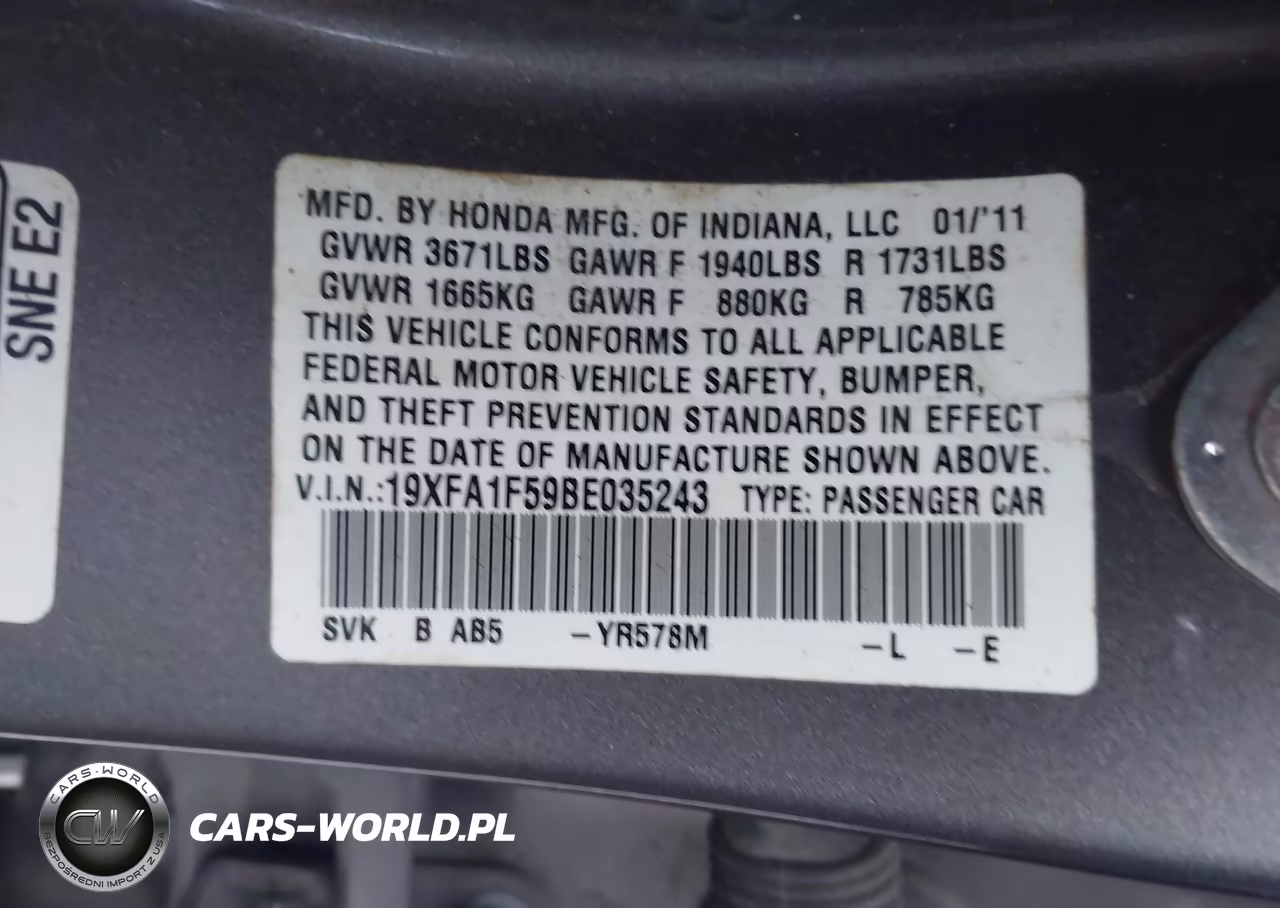 2011 Honda Civic Lx VIN:19XFA1F59BE035243 - 9