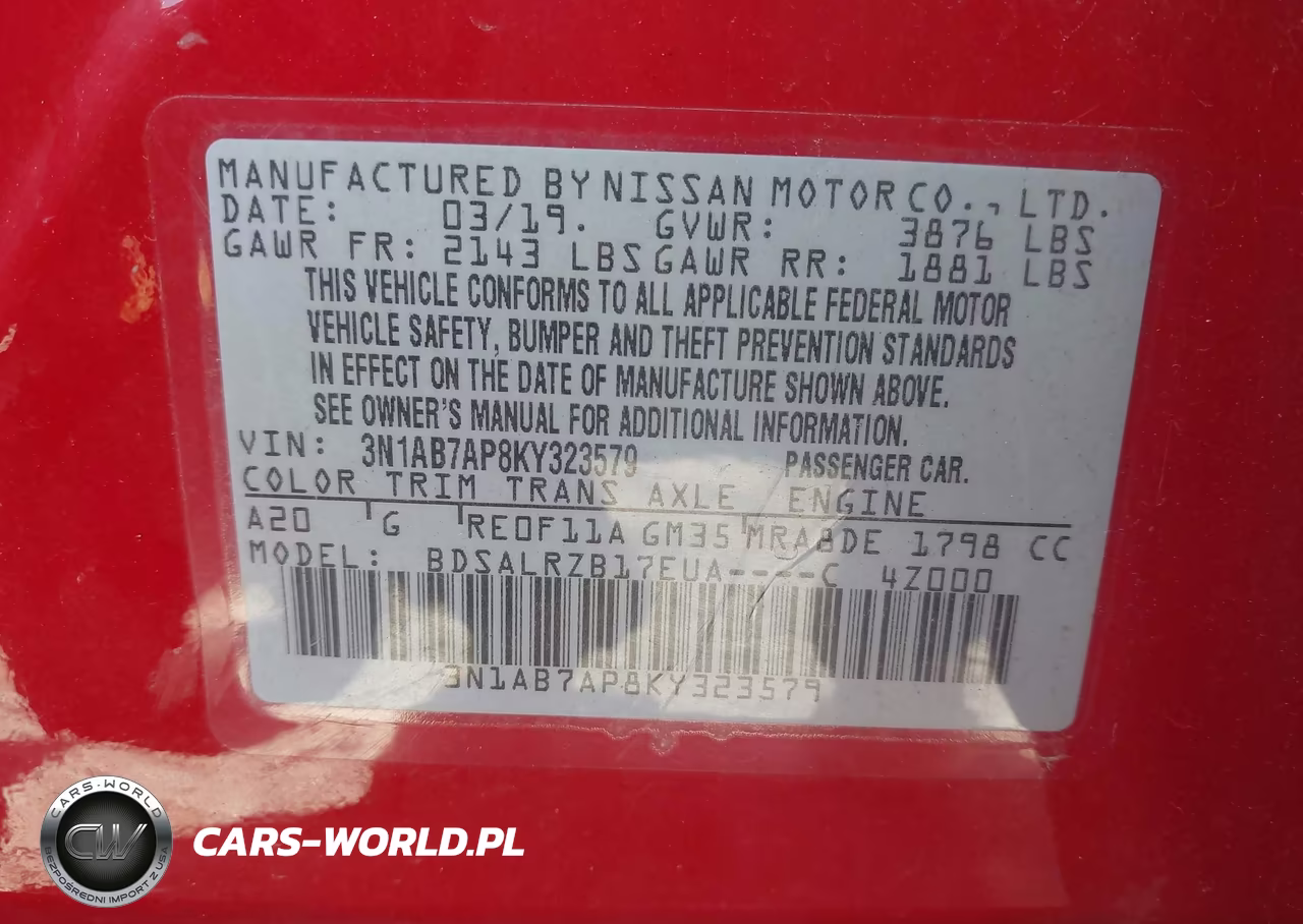2019 Nissan Sentra Sr VIN:3N1AB7AP8KY323579 - 9