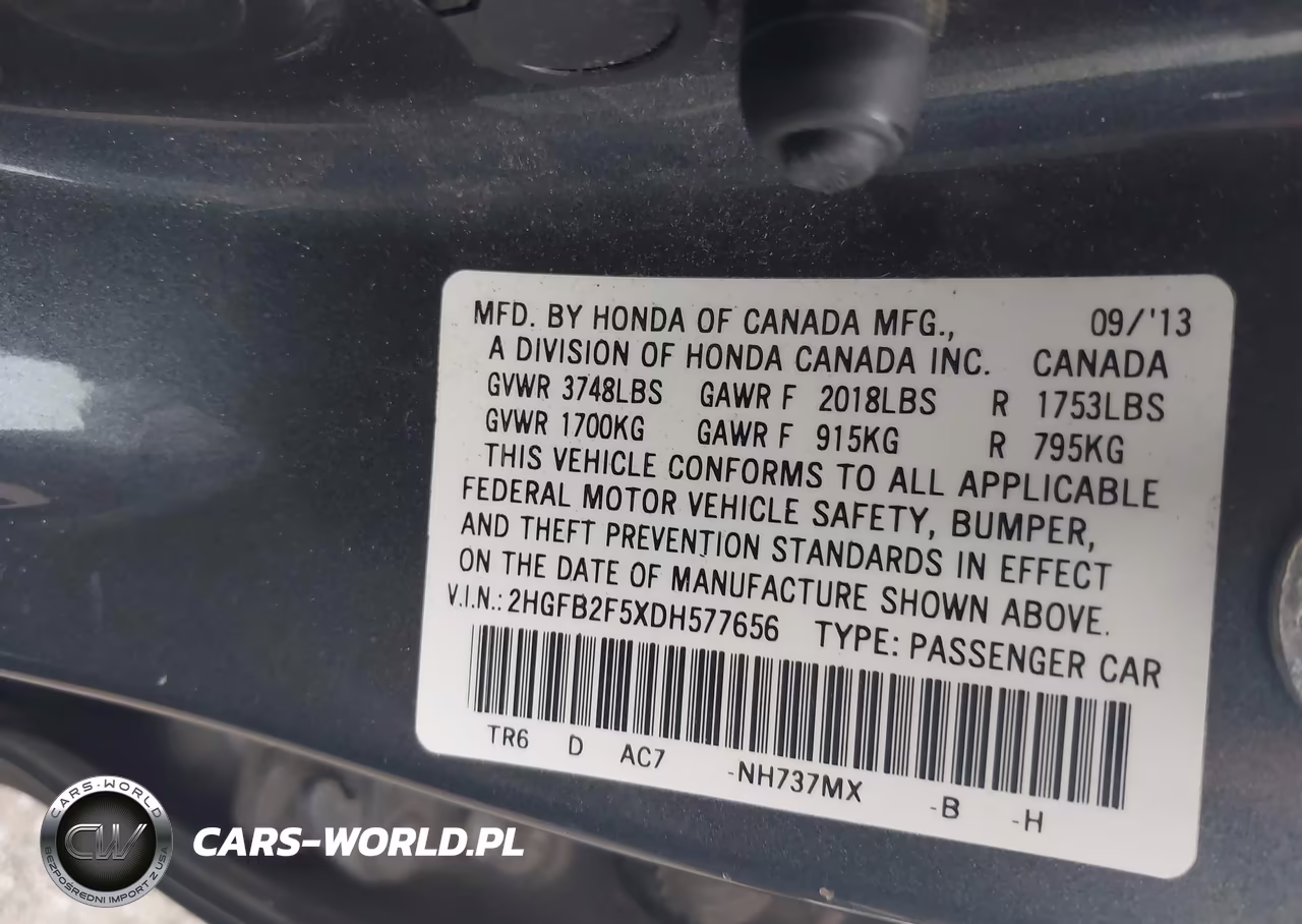 2013 Honda Civic Lx VIN:2HGFB2F5XDH577656 - 9