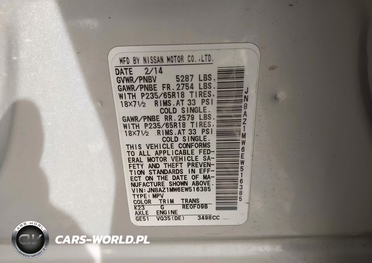 2014 Nissan Murano Sl VIN:JN8AZ1MW6EW516385 - 9