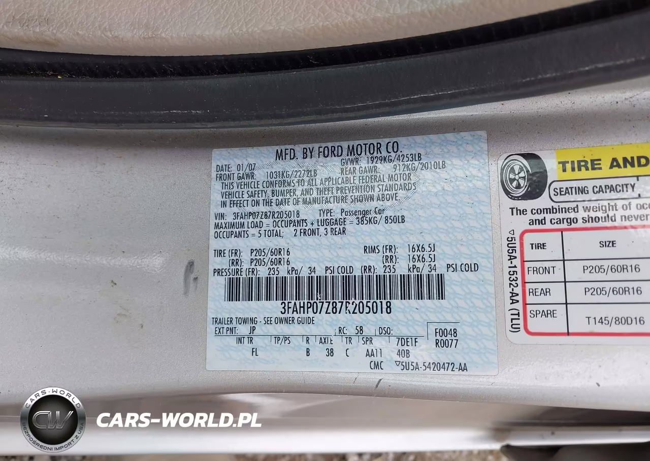 2007 Ford Fusion Se VIN:3FAHP07Z87R205018 - 9