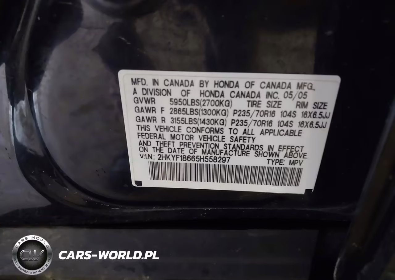 2005 Honda Pilot Ex-L VIN:2HKYF18665H558297 - 9