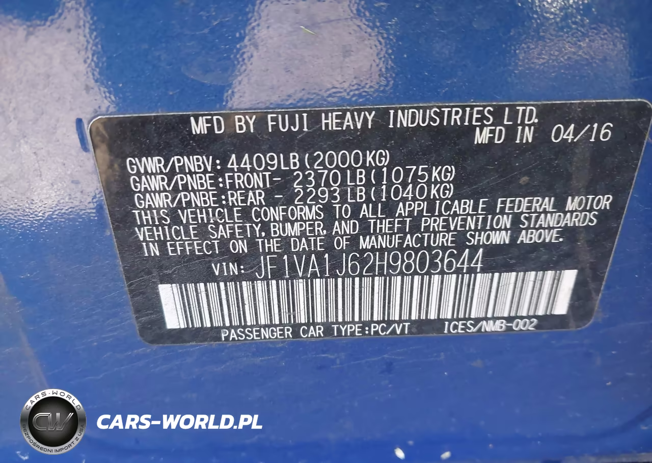 2017 Subaru Wrx Limited VIN:JF1VA1J62H9803644 - 9