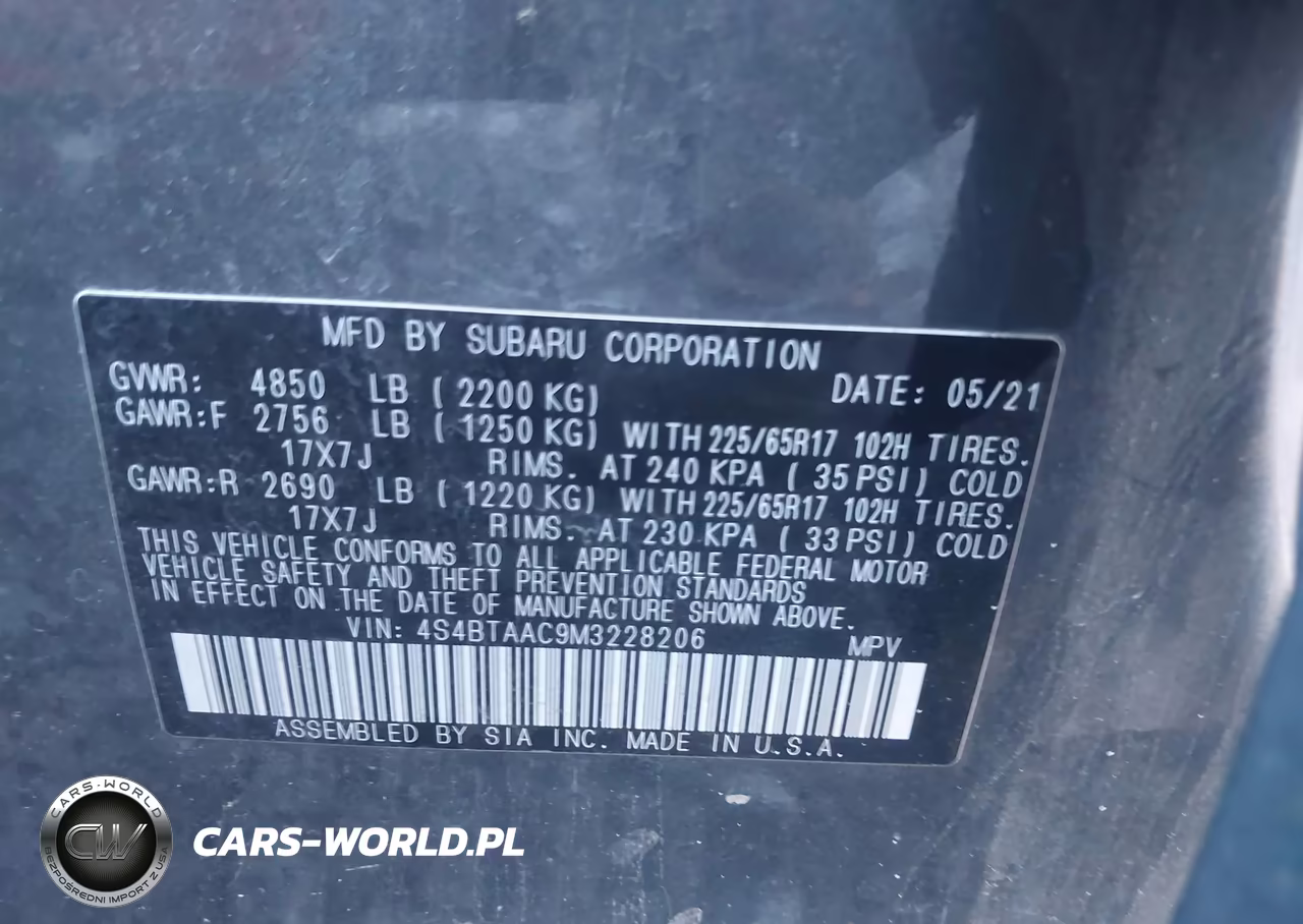 2021 Subaru Outback VIN:4S4BTAAC9M3228206 - 9